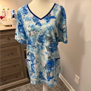 Blue/Grey/White polyester scrub top